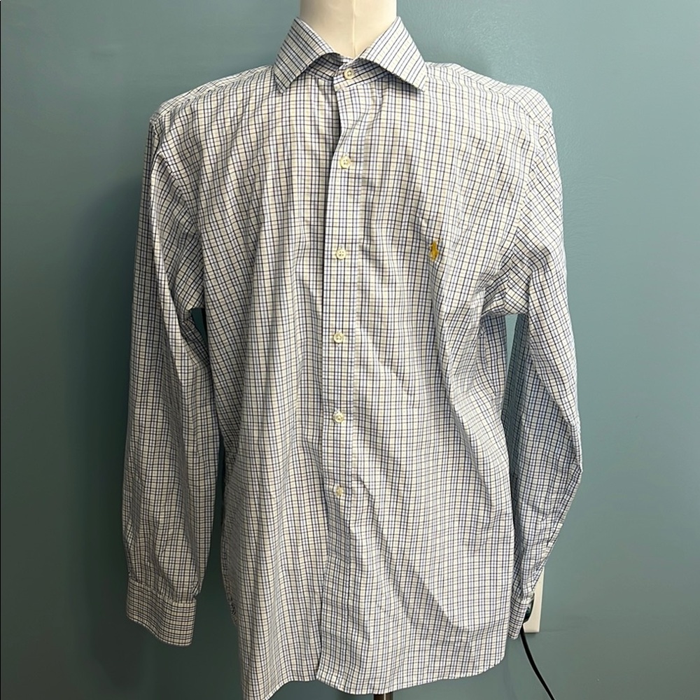 Polo Ralph Lauren White/Blue/Yellow Plaid Long Sleeve Shirt sz 15 1/2.  34/35